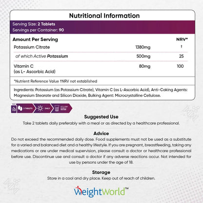 Kalium tabletter som är bra för både muskler, nervsystem och blodtryck samt berikat med vitamin C för immunsystemet