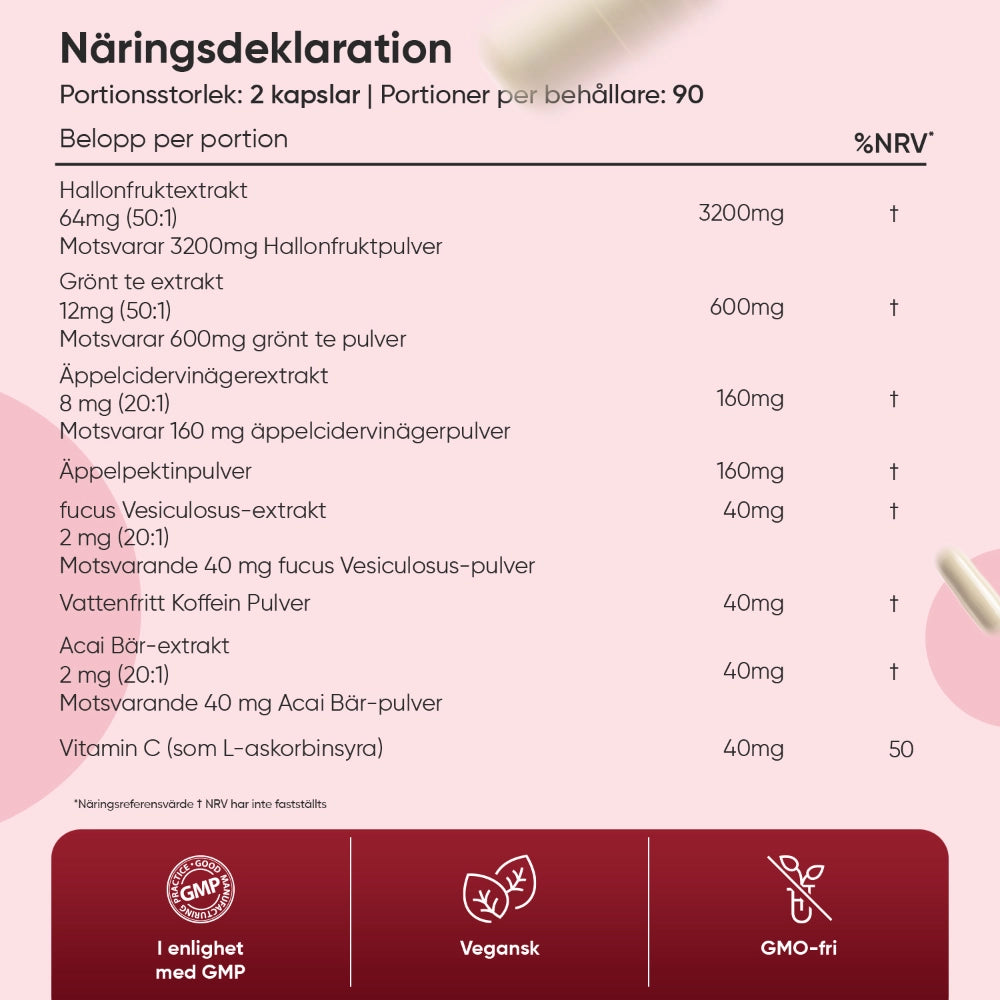 Näringsdeklaration för Hallonketon Plus på förpackningens etikett