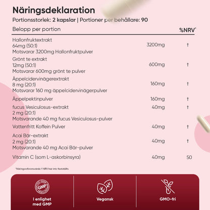 Näringsdeklaration för Hallonketon Plus på förpackningens etikett