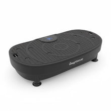 Vibrationsplatta Pro i mörkgrått, rundad form med mönstrad yta och kontrollpanel.
