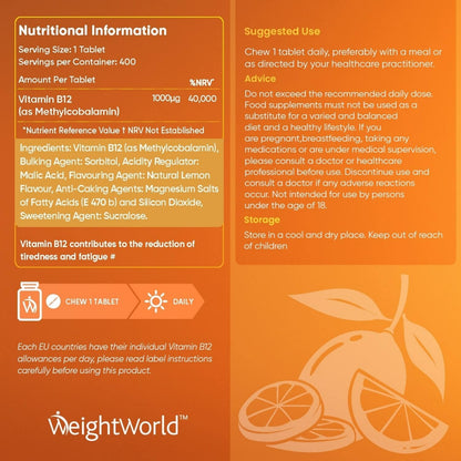 På denna bild visas näringsvärdet av Vitamin B12 Tuggtabletter