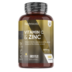 En burk med WeightWorlds Vitamin C Zinktabletter 1000 mg
