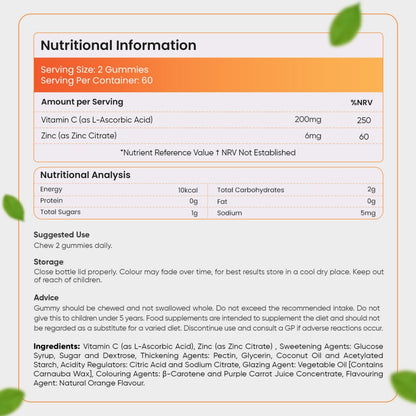 Innehållsförteckningen för C-Vitamin Gummies från WeightWorld