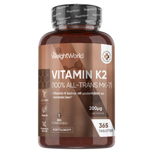 Vitamin K2-tabletter i mörkbrun flaska med mörkt lock