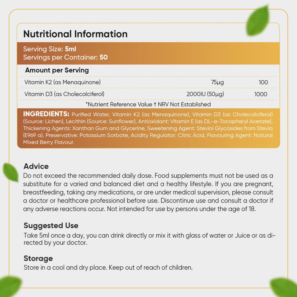 Innehållsförteckningen för WeightWorlds Liposomal Vitamin D3 + K2
