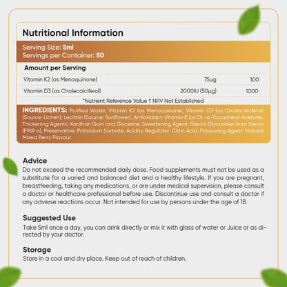 Innehållsförteckningen för WeightWorlds Liposomal Vitamin D3 + K2