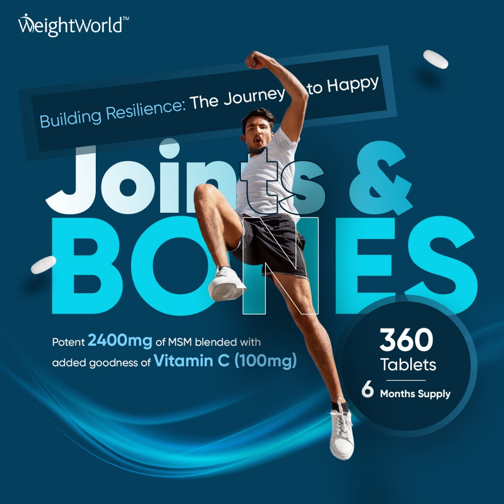 Bilden visar en man som hoppar, och fördelarna för leder och ben