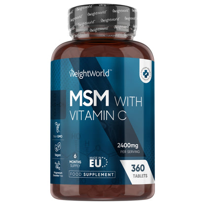 En burk med WeightWorlds MSM med vitamin C 2400 mg