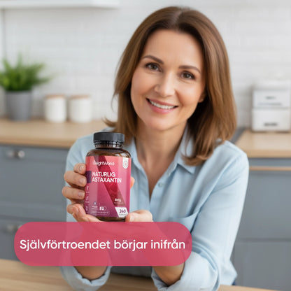 Astaxantin-tillskott i mörk burk, 8 mg och 240 mjuk kapslar