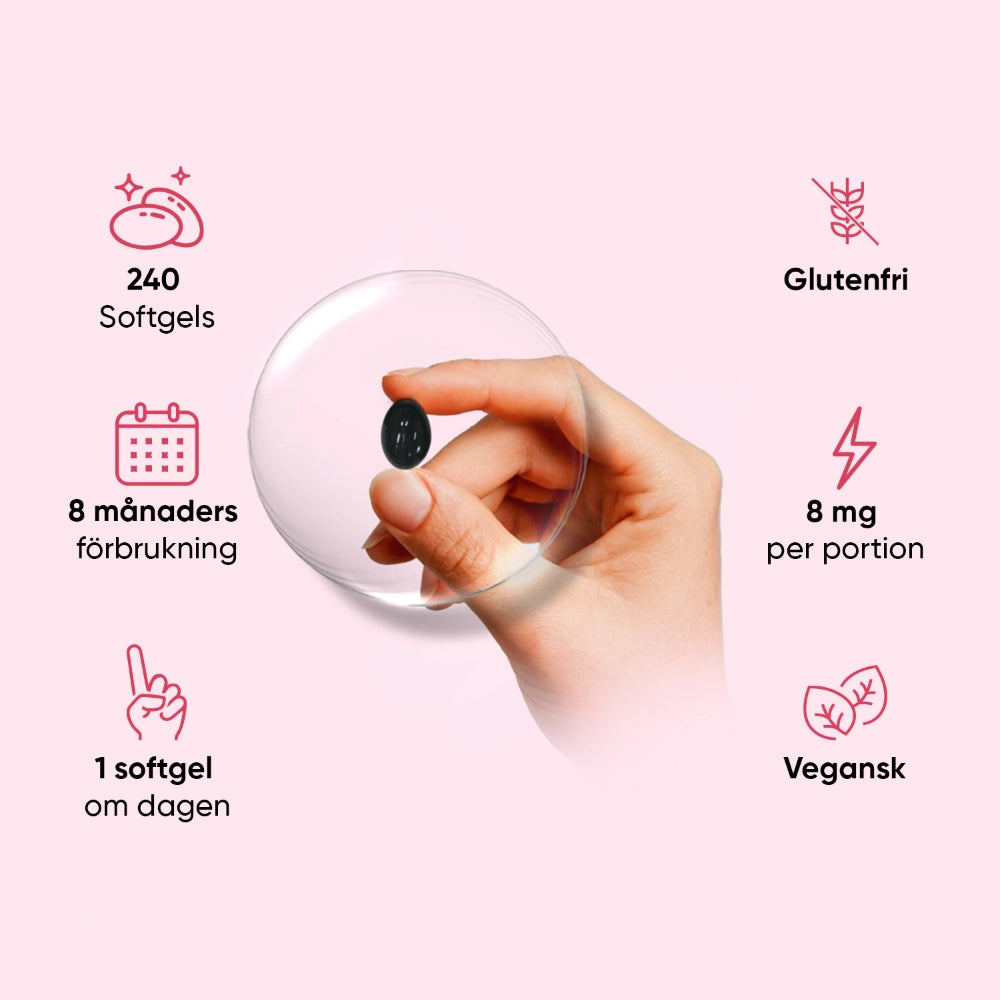 Astaxantin-tillskott: 240 mjukgels, 8 mg per portion, 1 softgel om dagen