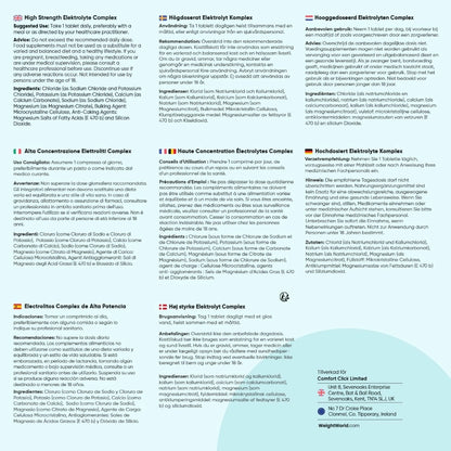 Elektrolytkomplex informationspanel med ingredienser och egenskaper