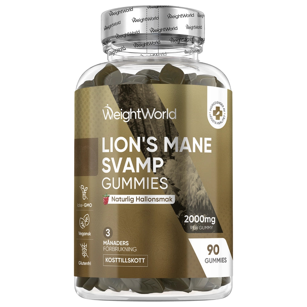 Lejonmånsvamp-gummies i glasburk: 2000 mg per gummy, 90 sugtabletter