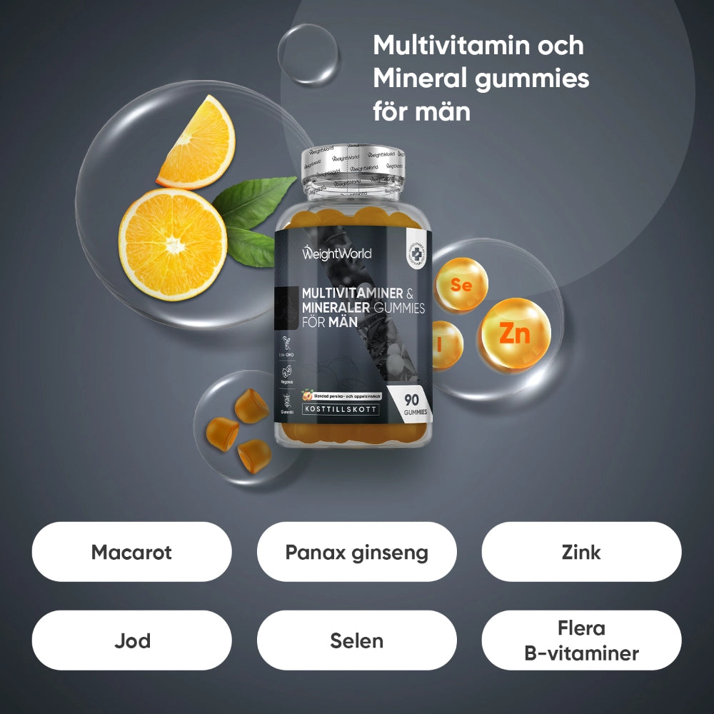WeightWorld multivitamin- och mineralgummier för män med citrus och näringsikoner