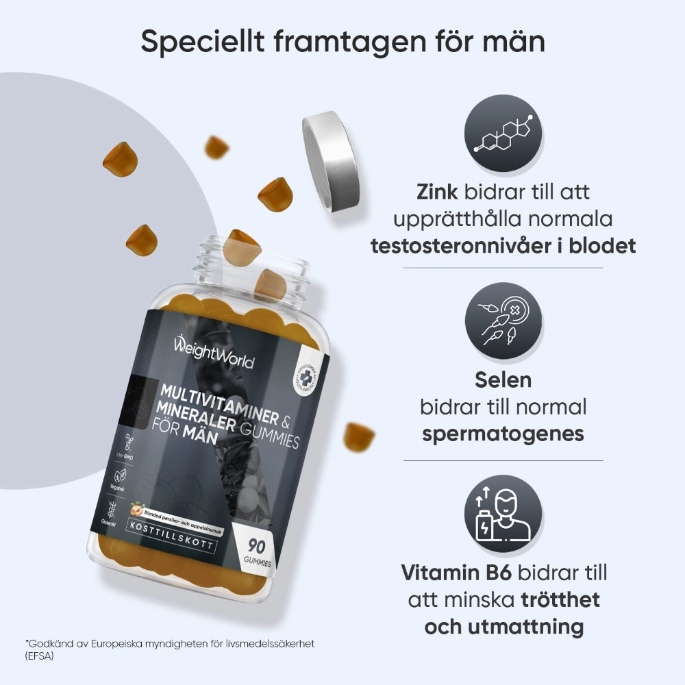 WeightWorld multivitaminer gummies för män med zink-, selen- och B6-ikoner