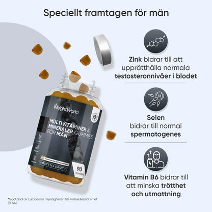 WeightWorld multivitaminer gummies för män med zink-, selen- och B6-ikoner