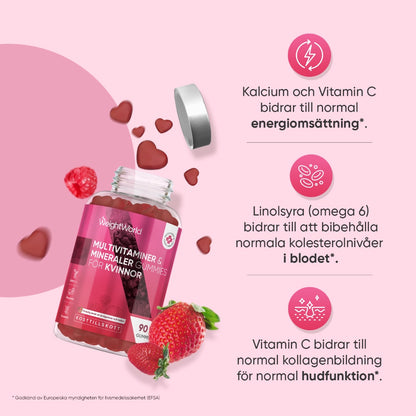 Multivitaminer och mineraler i gummier i flaska med jordgubbar och fördelar