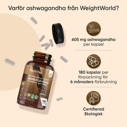 WeightWorld-burk med ashwagandha, 605 mg och 180 kapslar