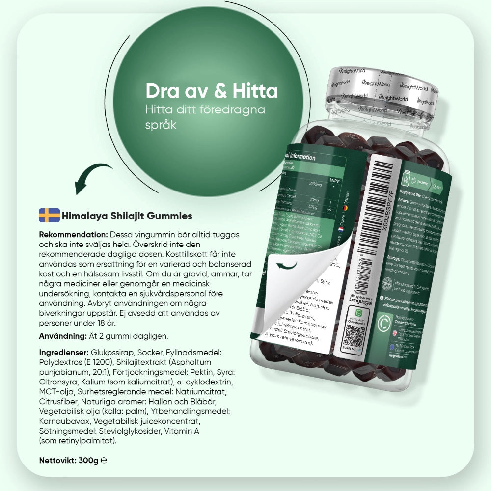 WeightWorld Shilajit-gummier i flaska med extra förpackningar bredvid