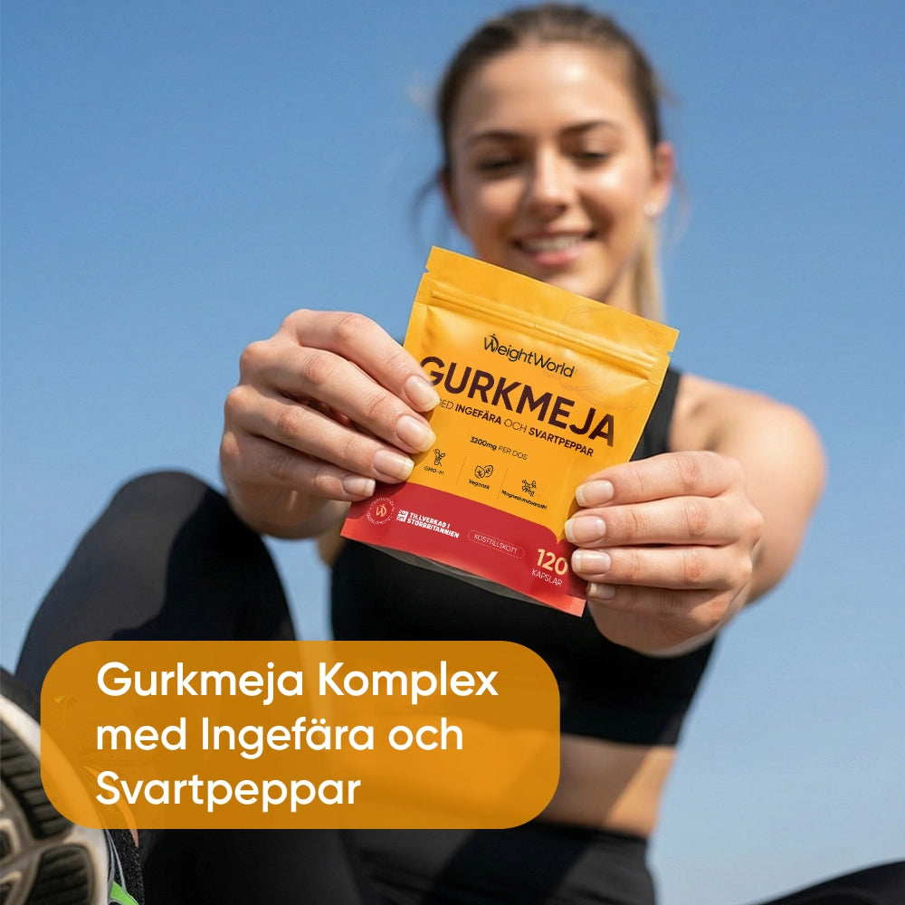 Gul WeightWorld-påse för gurkmeja med ingefära och svartpeppar, 120 kapslar
