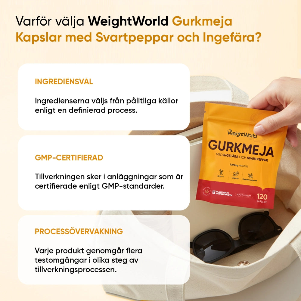 Gurkmejapåse WeightWorld med ingefära och svartpeppar, 120 kapslar