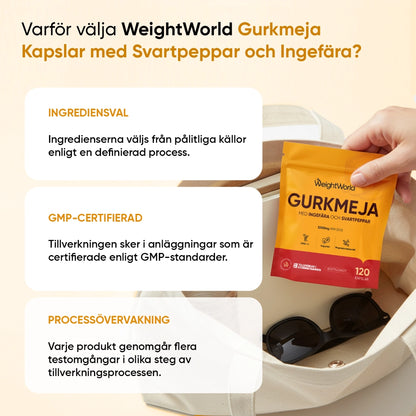 Gurkmejapåse WeightWorld med ingefära och svartpeppar, 120 kapslar