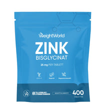 WeightWorld Zink Bisglycinat påse med 25 mg per tablett, 400 tabletter.