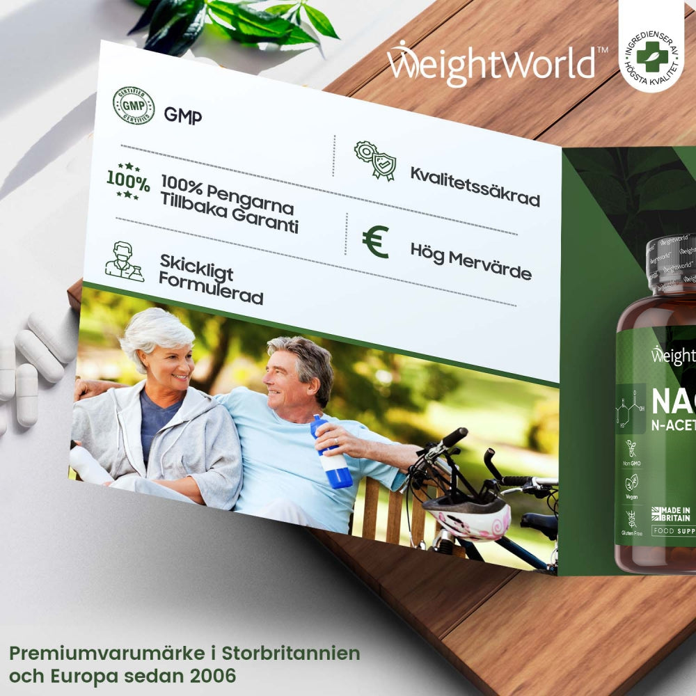 Bild på en uppvikt broschyr med information om WeightWorlds N-acetylcystein (NAC)