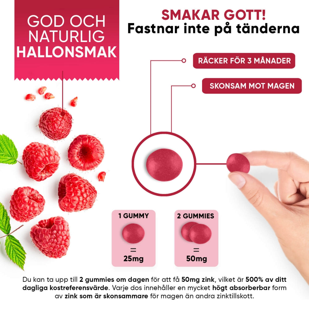 Visar information om WeightWorlds Zinc Gummies smak